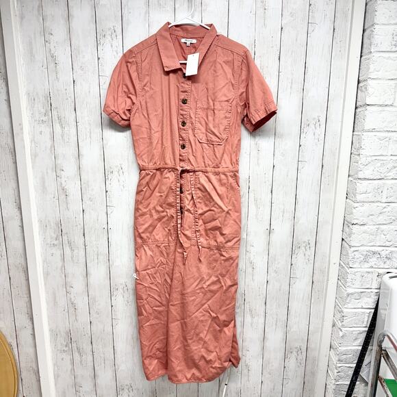 Madewell Jumpsuit Women 14 Collared Button Front Short Sleeve Wide Leg Utility - Picture 1 of 7